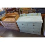 Victorian pine washstand and a painted pine chest of drawers