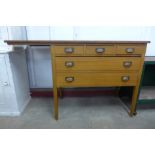A pine and teak five drawer tailors bench