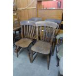 A harlequin set of four beech and elm seated kitchen chairs