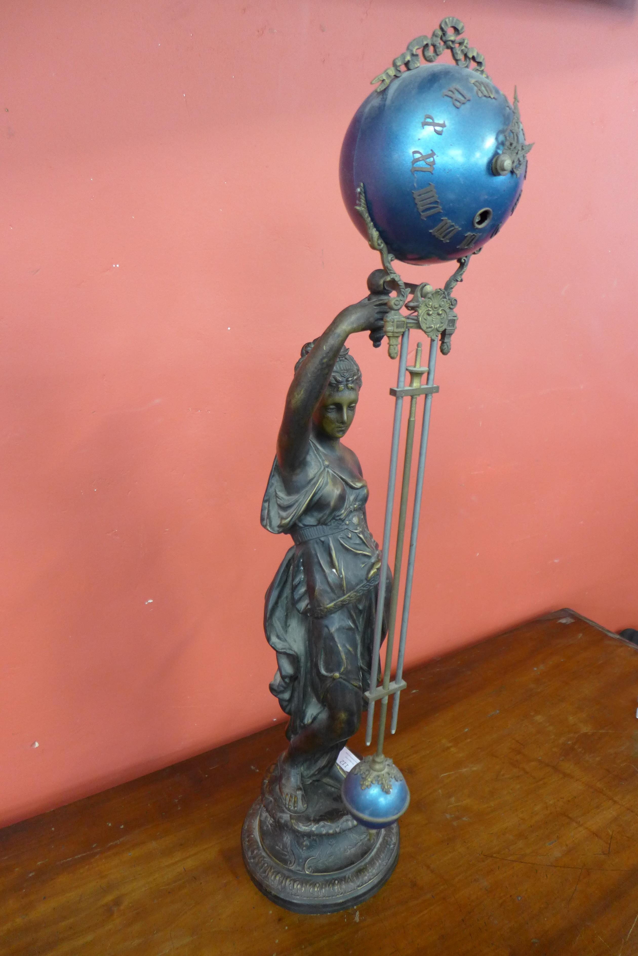 A French bronze and enamelled figural swing arm mantel clock - Image 4 of 6