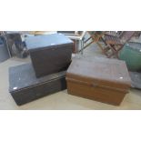Two Victorian stained pine boxes and a tin trunk