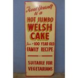 A hand painted wooden Hot Jumbo Welsh Cake sign