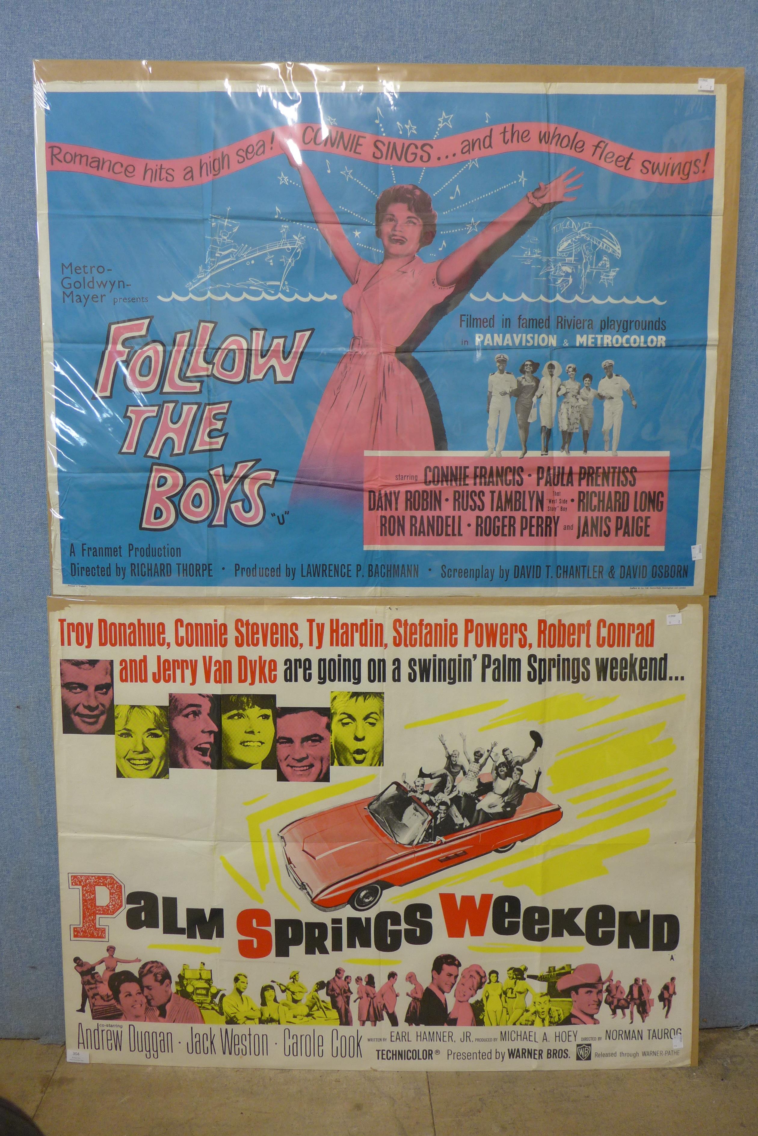 Two film posters, Palm Springs Weekend & Follow the Boys