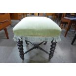 A Victorian mahogany barleytwist and upholstered stool