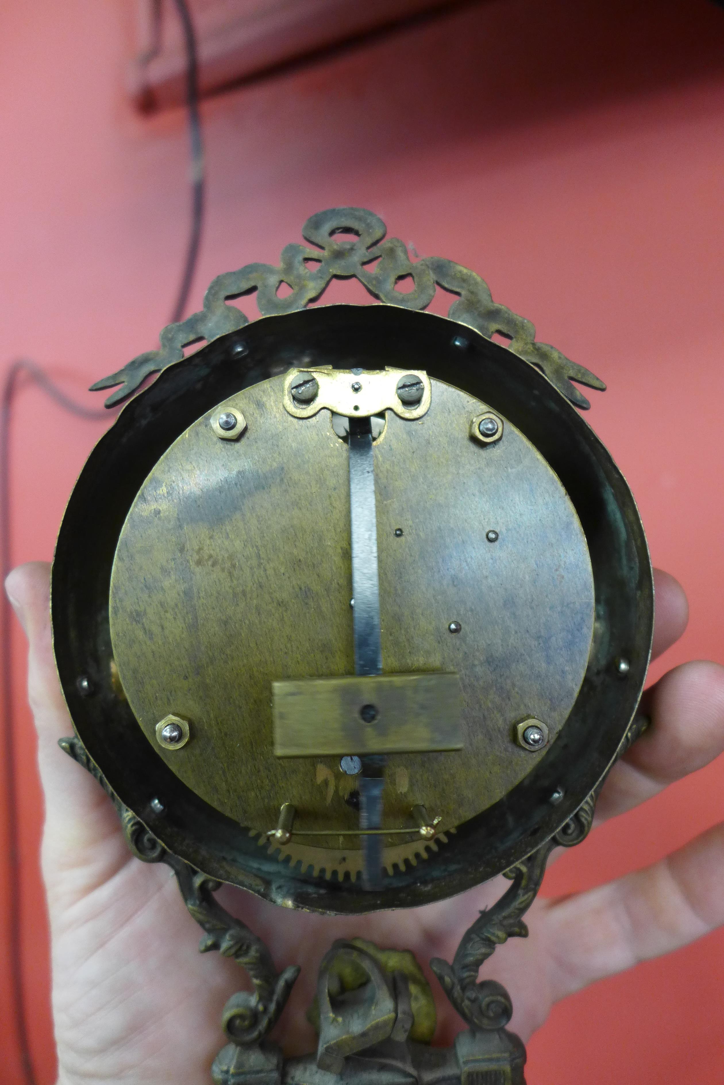 A French bronze and enamelled figural swing arm mantel clock - Image 6 of 6