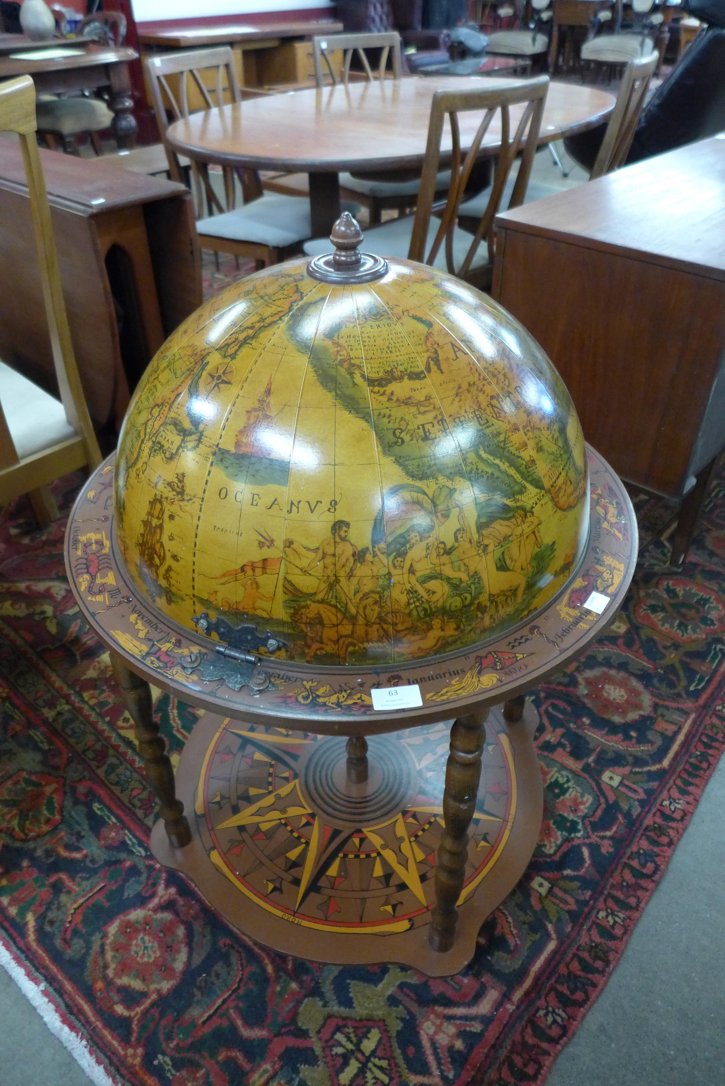 A terrestrial globe cocktail trolley