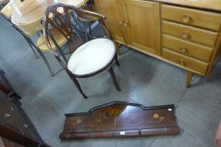 An Edward VII mahogany open armchair and an Art Nouveau inlaid mahogany coat rack