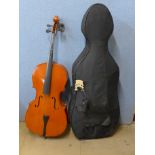 A cased cello and bow