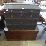 A dome topped trunk and a Victorian pine box