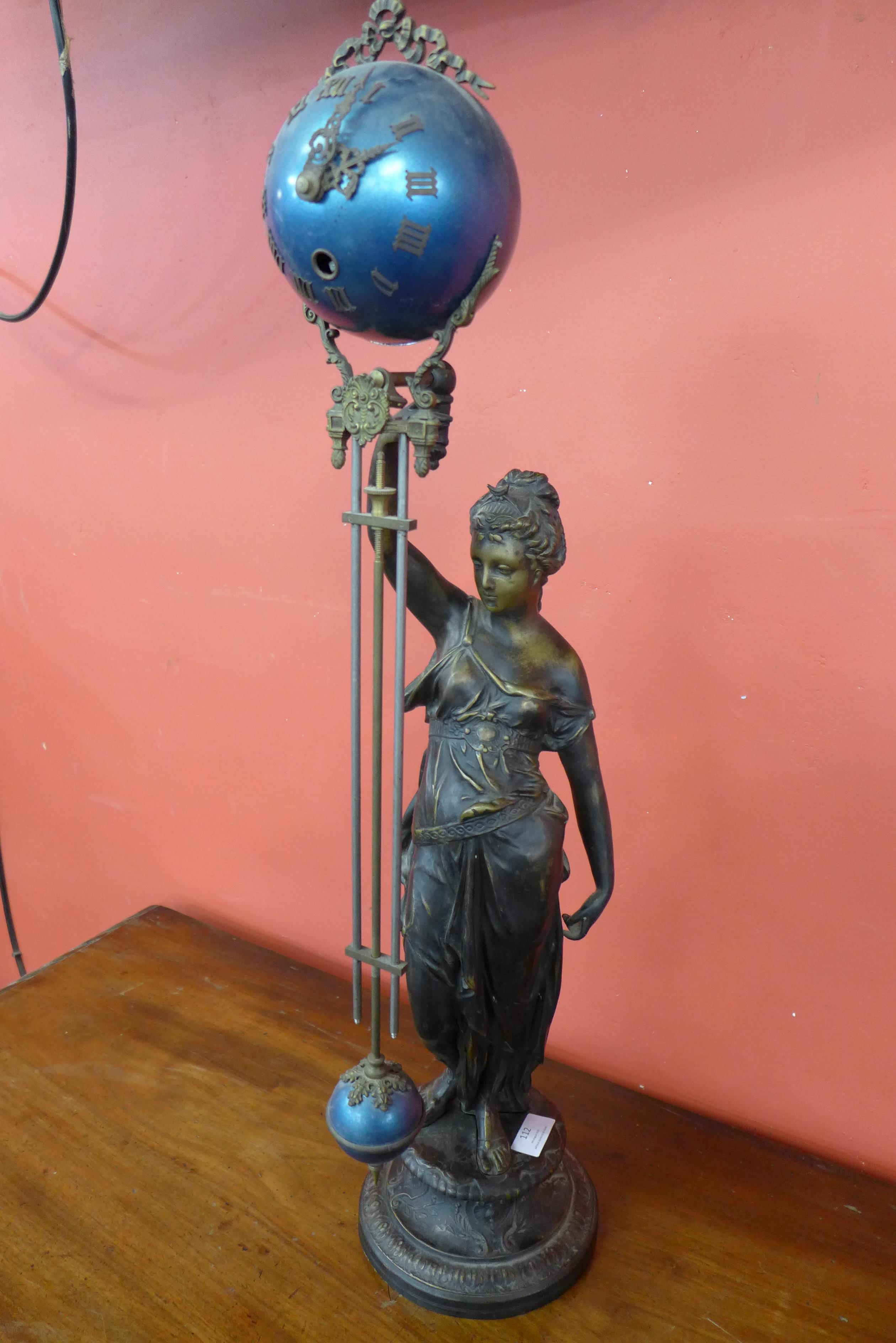 A French bronze and enamelled figural swing arm mantel clock - Image 2 of 6