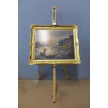 Venetian landscape, oil on board, indistinctly signed, framed with easel