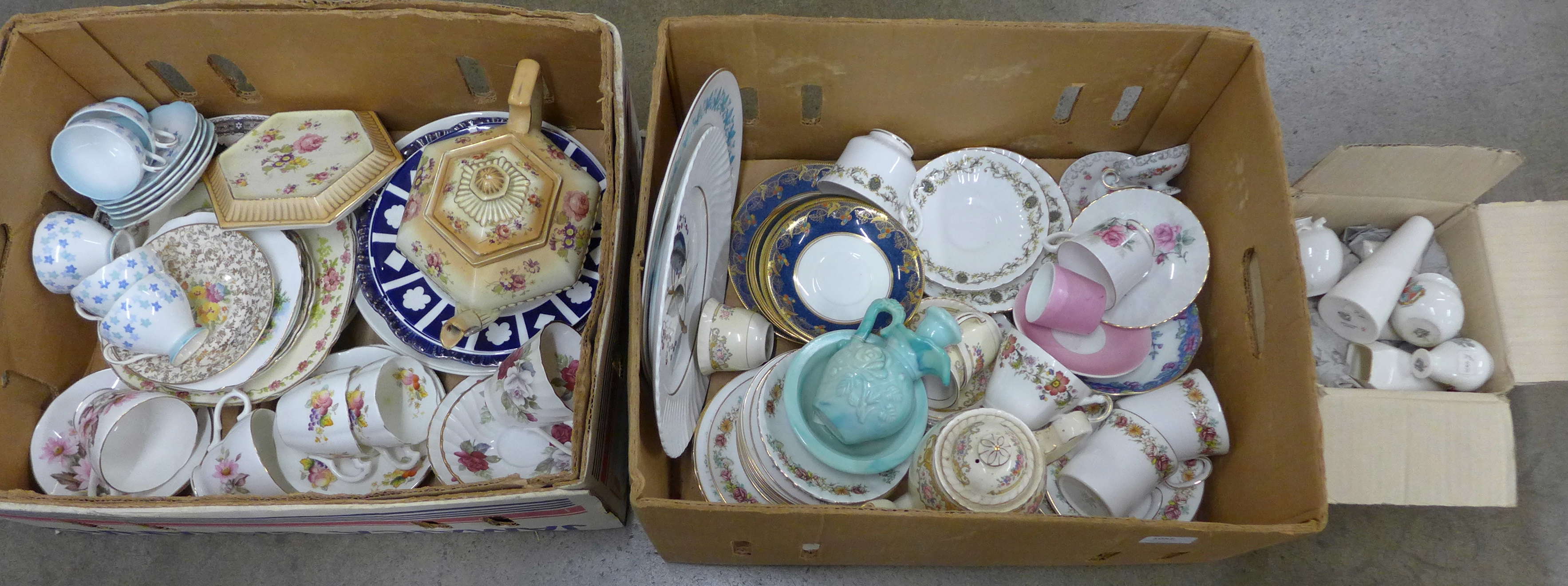 Two boxes of mixed china and a box of crested china including Goss **PLEASE NOTE THIS LOT IS NOT