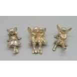 Three silver shelf fairies, 83g