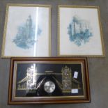 Two Eric Mason pictures, Big Ben and Windsor Castle and a Tower Bridge clock