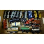 A collection of mainly Hornby O gauge tin plate model rail, locomotive and tender with eighteen