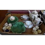 A Royal Doulton moustache cup and saucer, a Crown Ducal coffee service, some a/f including coffee