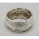 A ring made from a US half-dollar coin, M