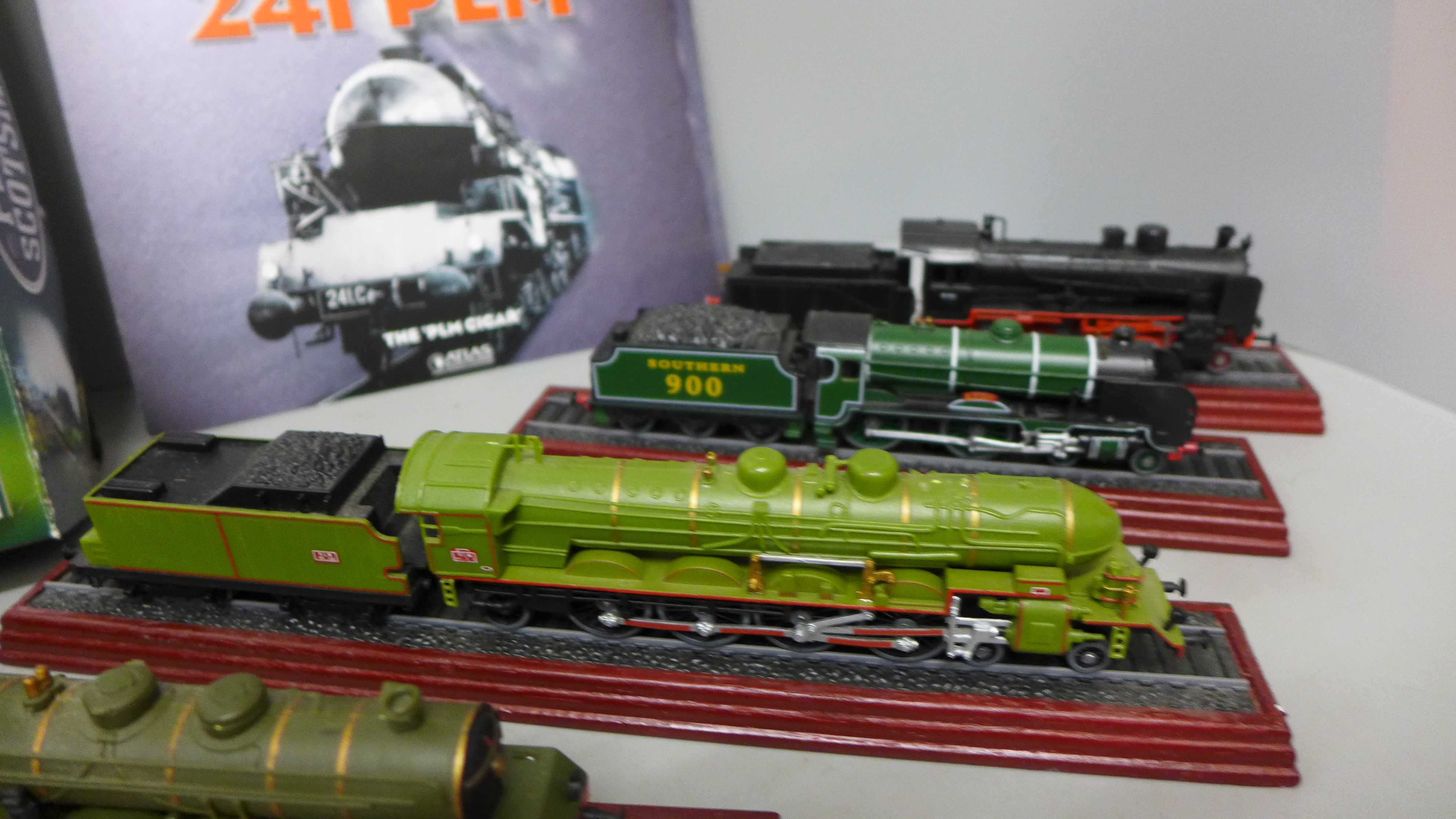 Six models of steam locomotives on wooden plinths and a Flying Scotsman DVD and book set - Image 3 of 3