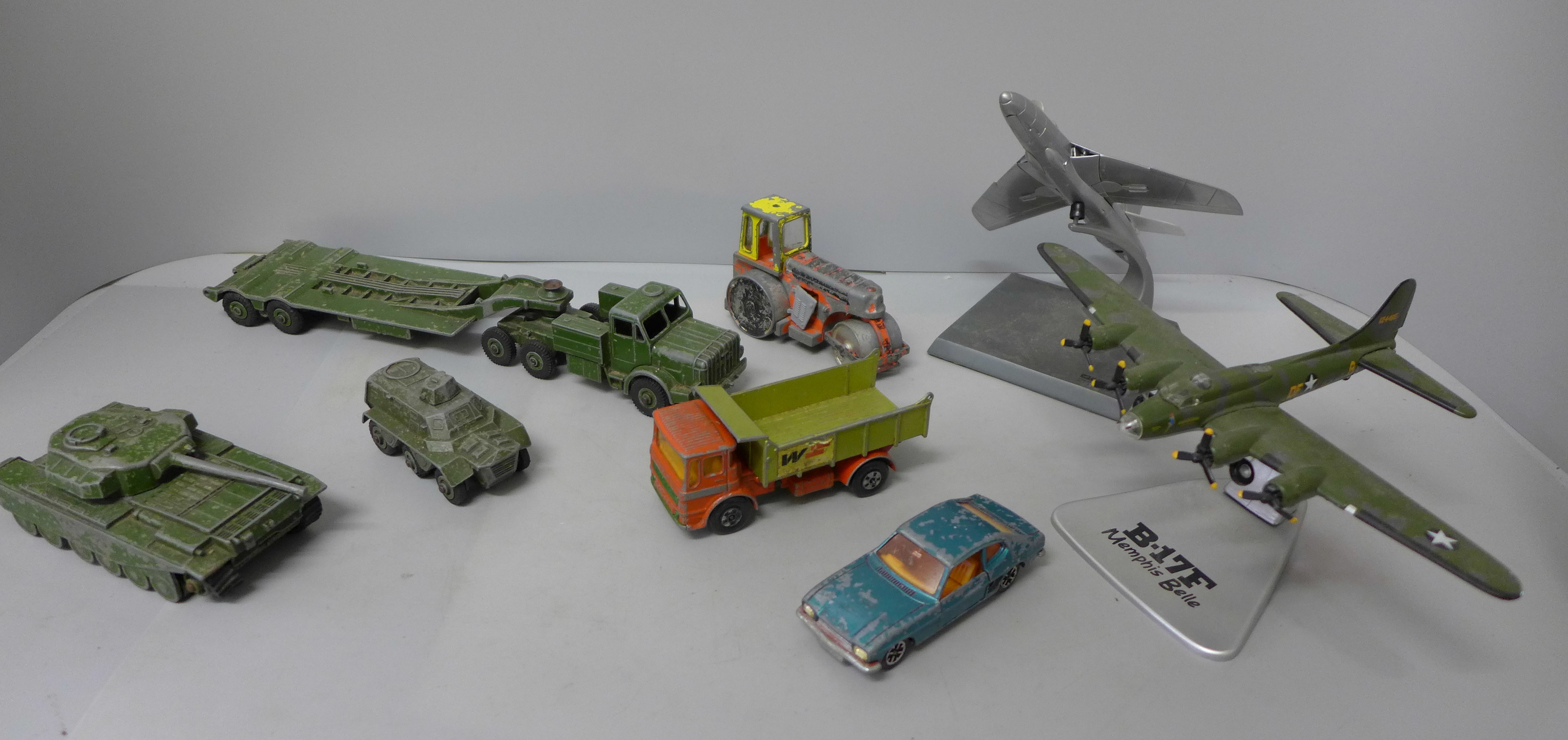 Die-cast military vehicles including Dinky Supertoys, aircraft and other vehicles