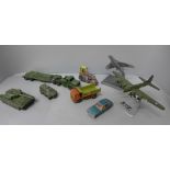 Die-cast military vehicles including Dinky Supertoys, aircraft and other vehicles