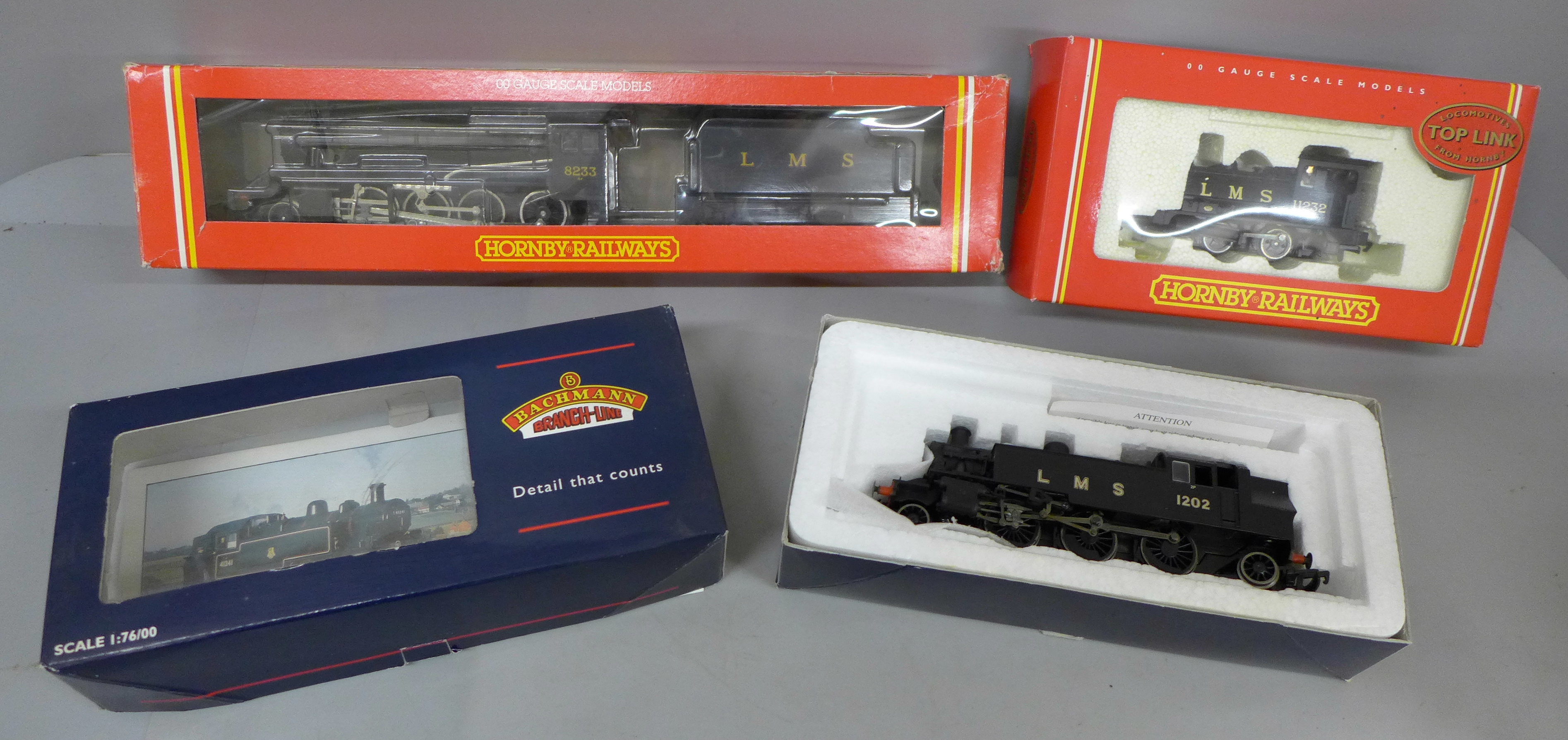 Two Hornby and one Bachmann 00 gauge model locomotives, R325 LMS 8-8-0 loco R2065 LMS 0-4-0 Pug loco