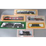 Six H0 scale American model trains; 3 x International Hobby Corp, 2 x Model Power and Mehano