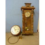 A 19th century Walnut Vienna wall clock and a circular mahogany fusee wall clock