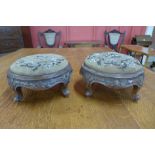 A pair of Victorian carved mahogany and beadwork footstools