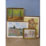 A Claude Monet print, Vincent Van Gogh print and two others, framed