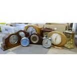 Assorted mantel clocks and alarm clocks