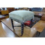 A Victorian mahogany barleytwist and upholstered stool