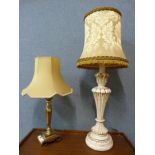 A brass table lamp and a French style table lamp