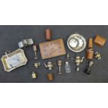 A collection of leather items including a jewellery case with horse decoration, etc., and a