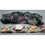 Beadwork scarves/adornments, a/f, and a white embroidered flower belt