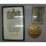 A WWI death plaque and a framed dedication, Pte. Joseph Hubert Fotherby, The King's Liverpool