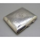 A hammered silver cigarette case, with monogram, Birmingham 1908, 97g, 70mm x 83mm