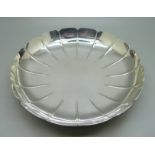 A hallmarked silver dish, 351g, 20cm