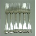 Six silver forks, 322g