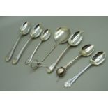 Six silver spoons, 136g, and a plated spoon