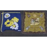 A Dior scarf, a Loewe scarf and two other silk scarves, one depicting horses