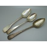 Three 19th Century silver spoons, 206g