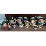 A collection of Toby jugs and character jugs, Royal Doulton, Sylvac, Tony Wood, etc., some a/f