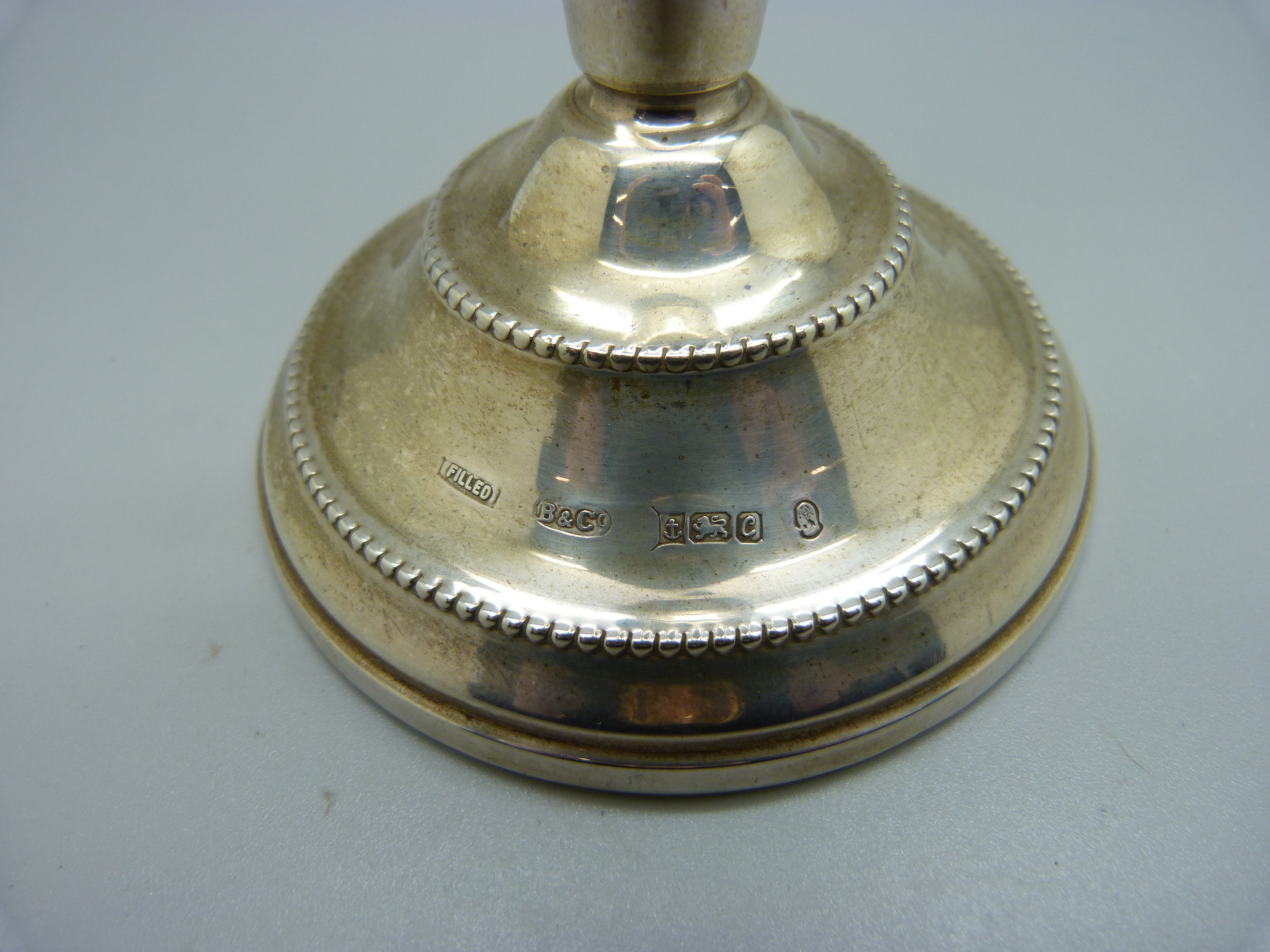 A silver candlestick, Birmingham 1977, 17.5cm, (stem slightly out of shape) - Image 3 of 3