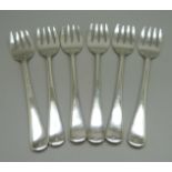 Six silver cake forks, 165g