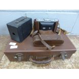 A vintage suitcase, a box camera and another vintage camera **PLEASE NOTE THIS LOT IS NOT ELIGIBLE