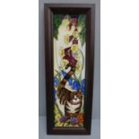 A Moorcroft rectangular picture tile, Cat Nap (Tabby), designed by Rachel Bishop, frame 14cm wide