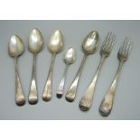 19th Century silver flatware, 254g