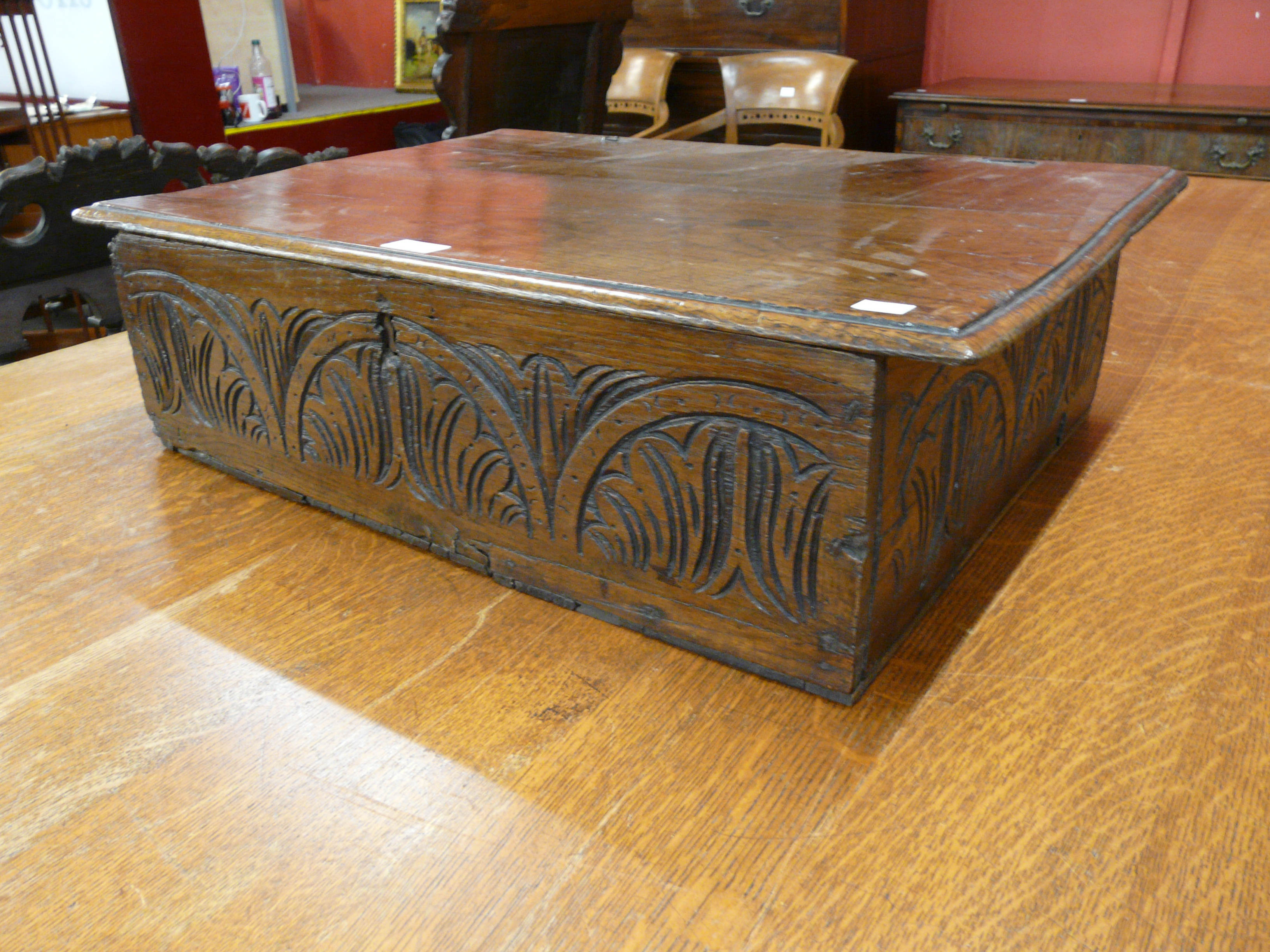 A Charles II carved oak Bible box - Image 2 of 3