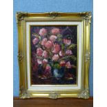 Helen Rushworth, still life of flowers in a vase, oil on board, framed