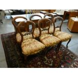 A set of six Victorian carved walnut balloon back dining chairs